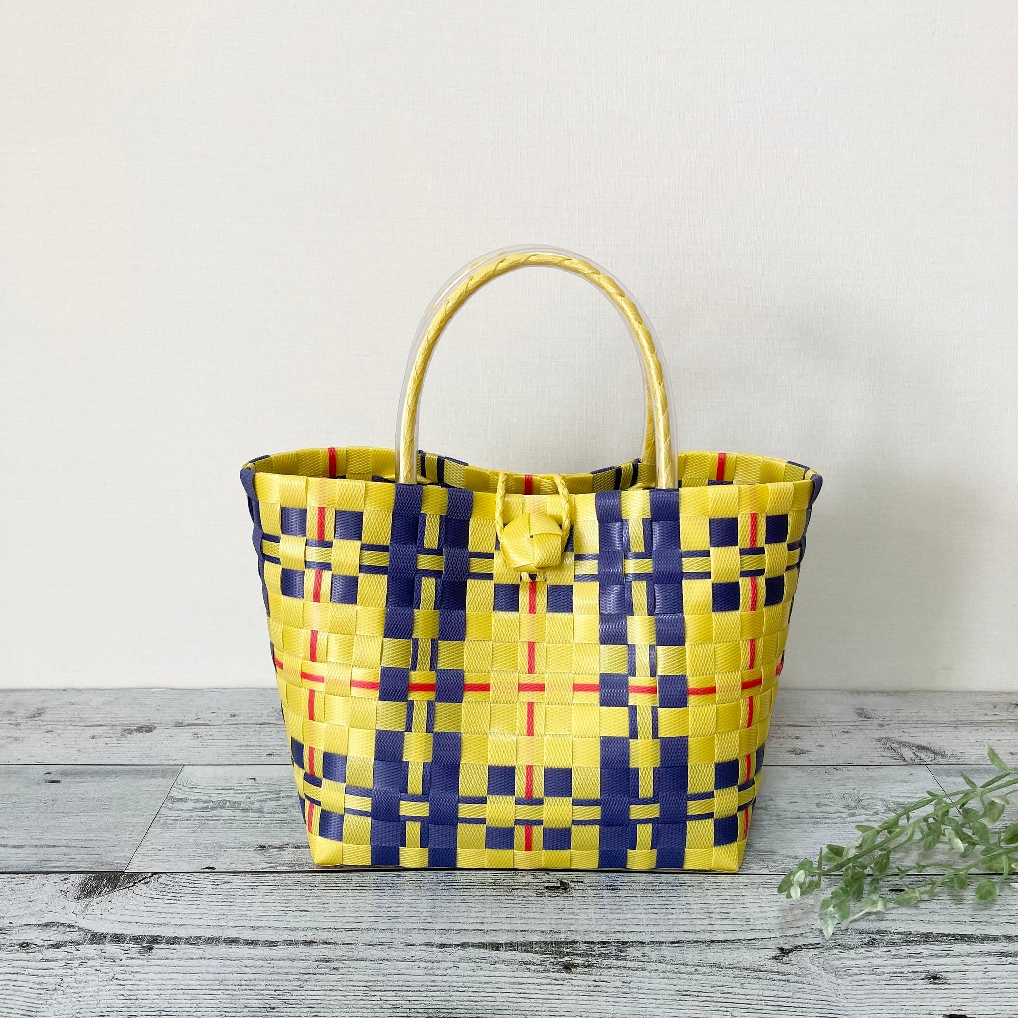 プラカゴバッグ　Mサイズ　イエロー　大柄チェック　プラカゴ