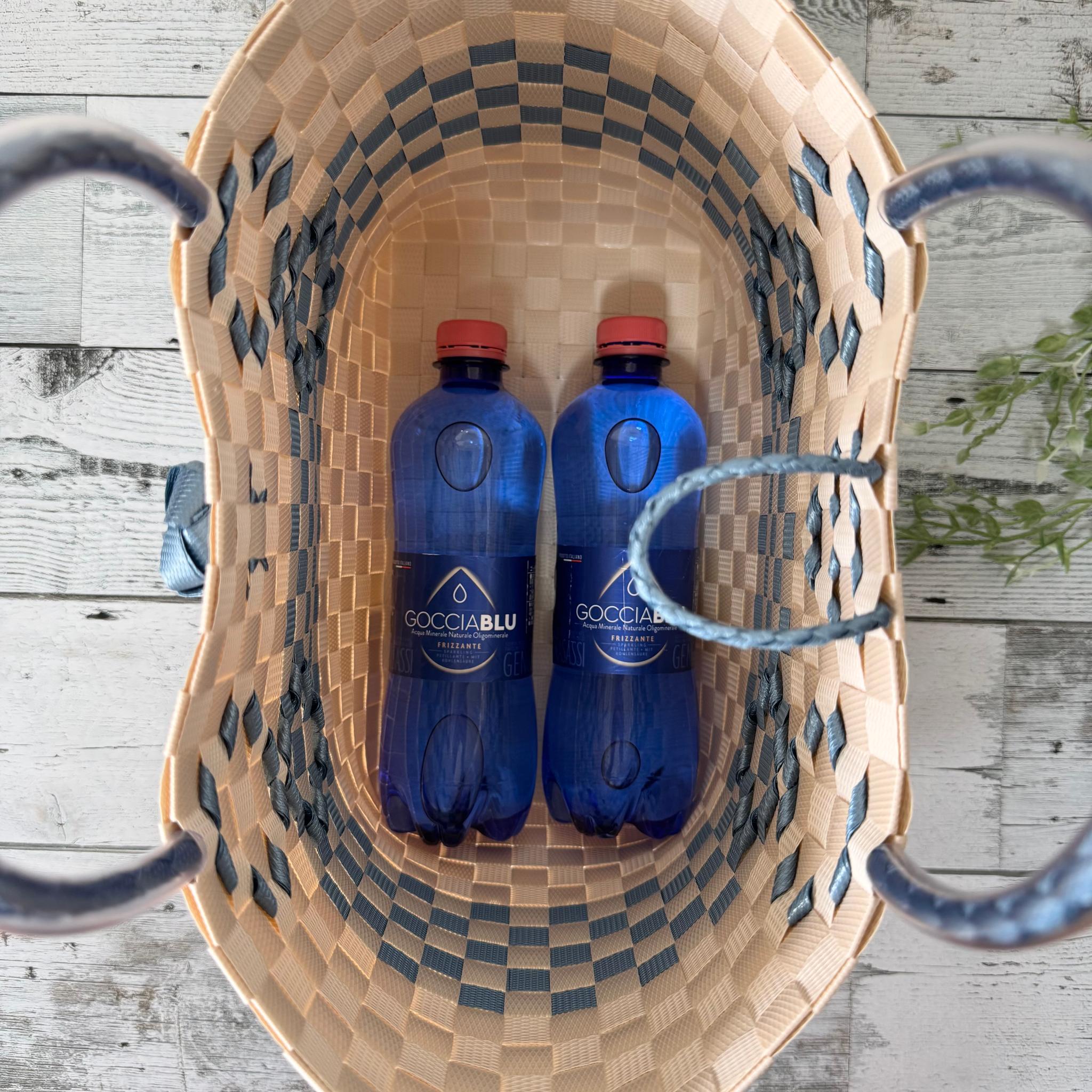 プラカゴバッグ　Lサイズ　メタリックブルー×アイボリー　プラカゴ　PPバンド | 4枚目