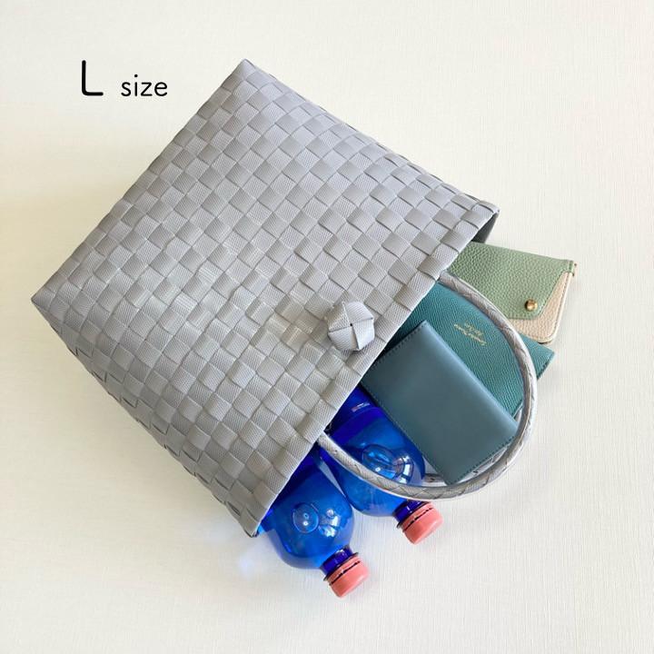 プラカゴバッグ　Lサイズ　メタリックブルー×アイボリー　プラカゴ　PPバンド | 6枚目