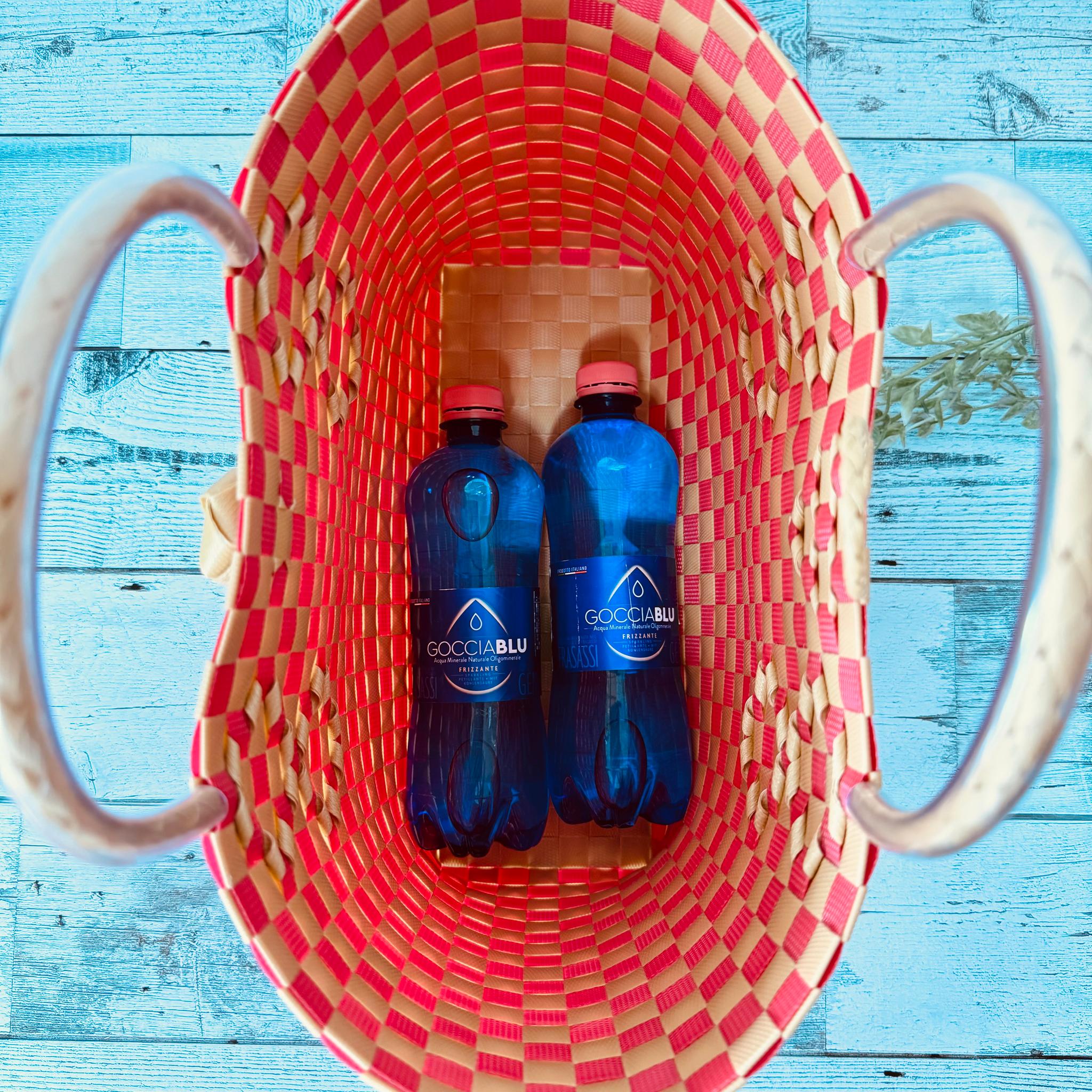 プラカゴバッグ　A4対応　LLサイズ　花柄　レット×ベージュ　プラかごバッグ　ppバンド | 4枚目