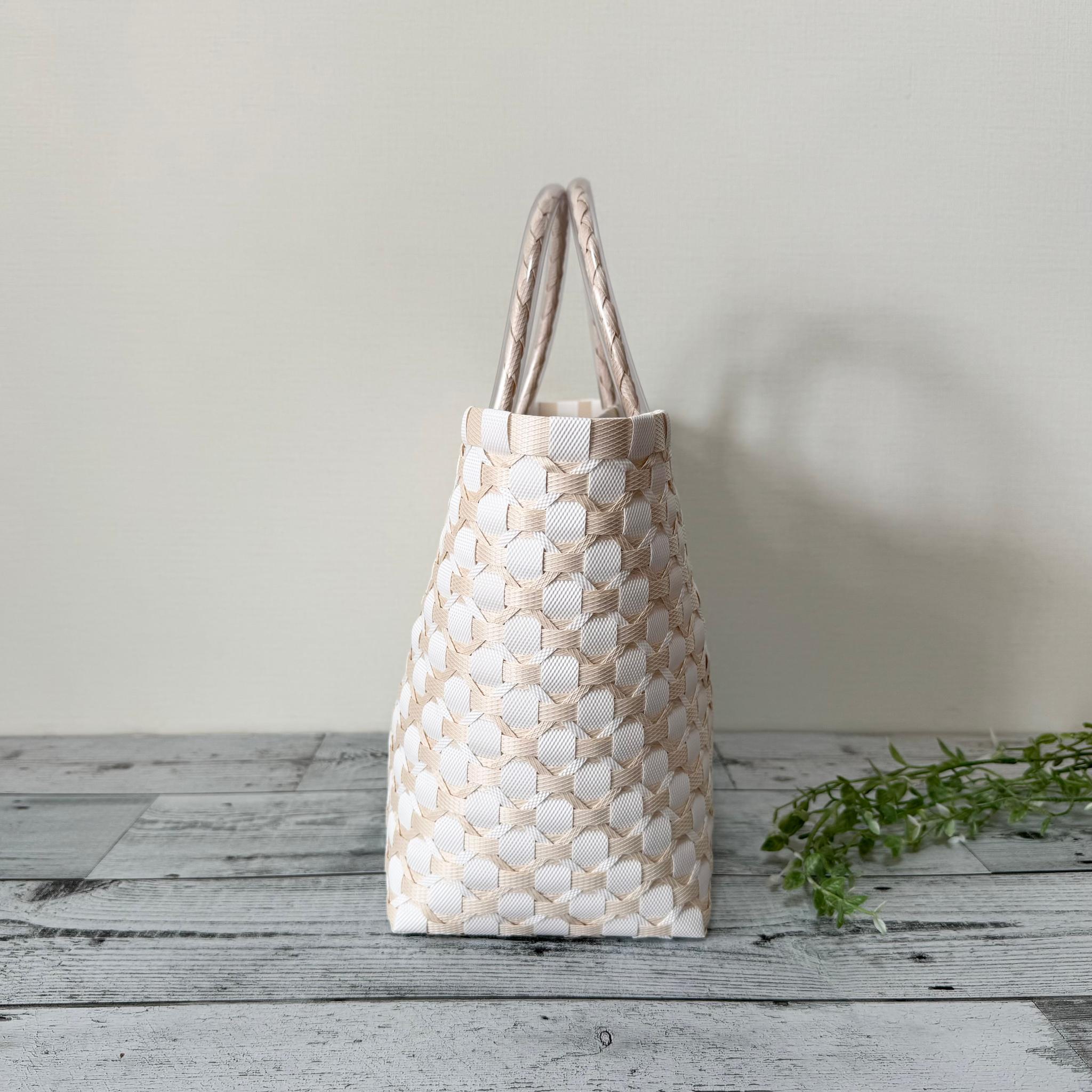 プラカゴバッグ　Lサイズ　花柄　オフホワイト　プラカゴ | 2枚目