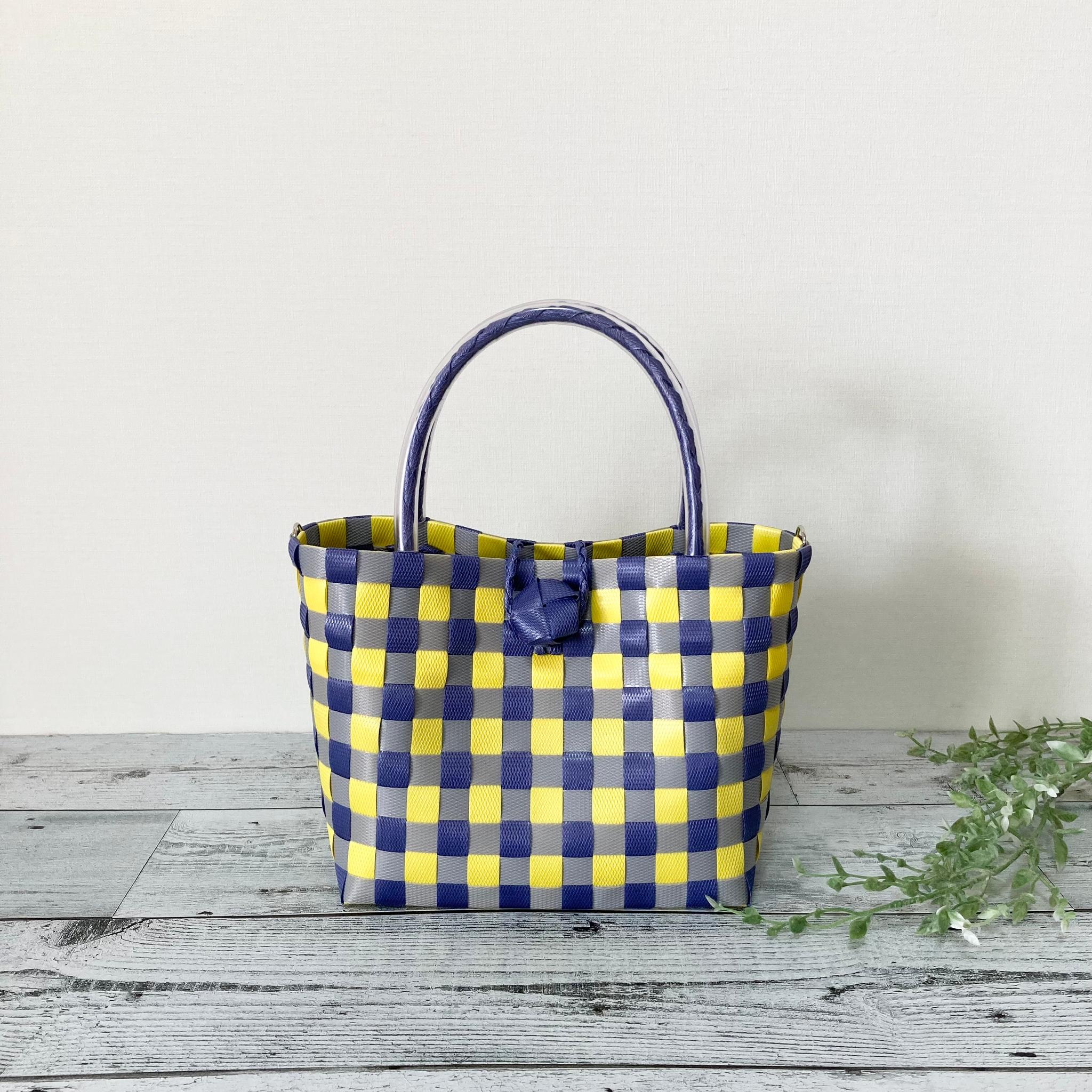 プラカゴバッグ　Sサイズ　ギンガムチェック　イエロー×ネイビー　プラカゴ