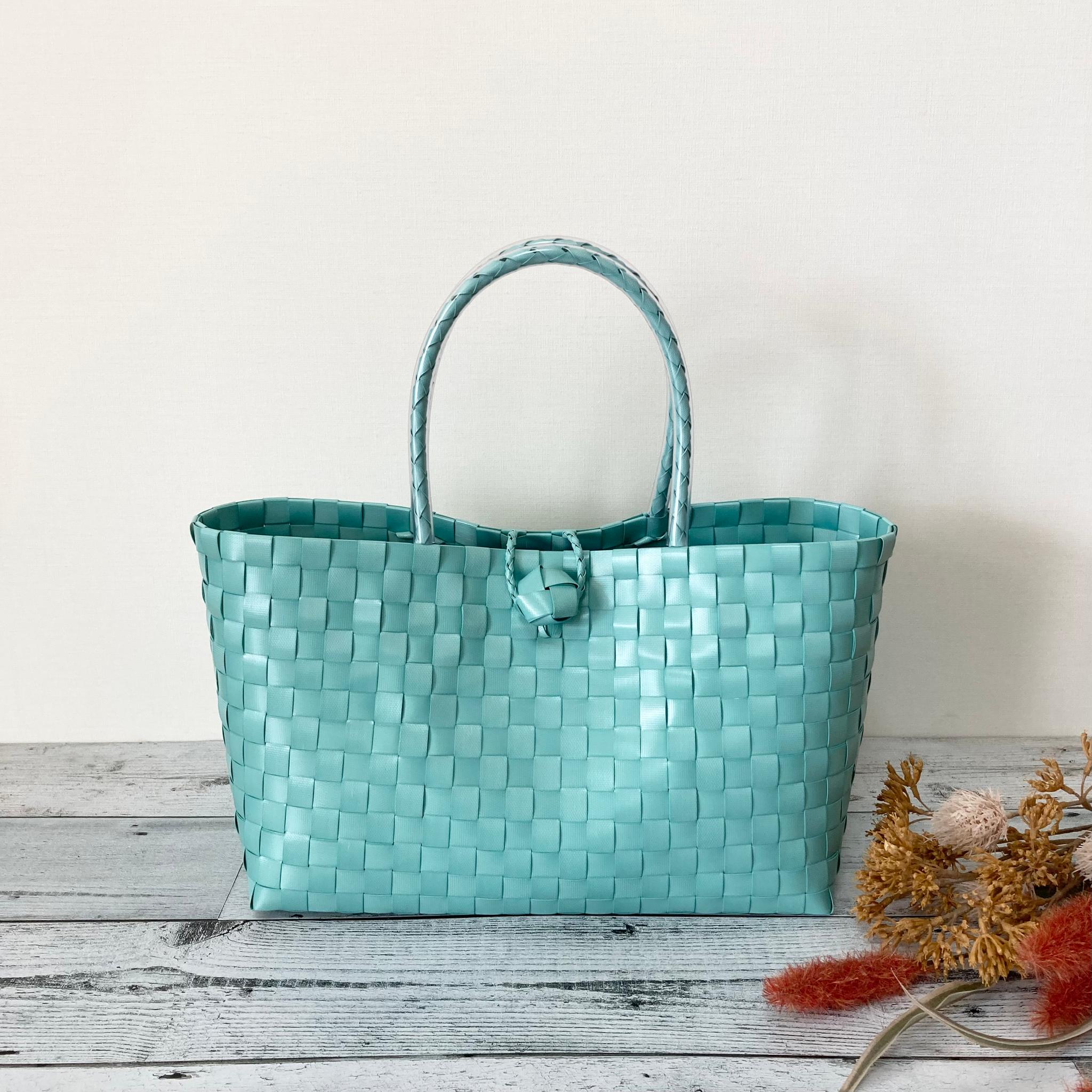 プラカゴバッグ　LLサイズ　ワイド&ショート　青磁色　A4対応　プラかご