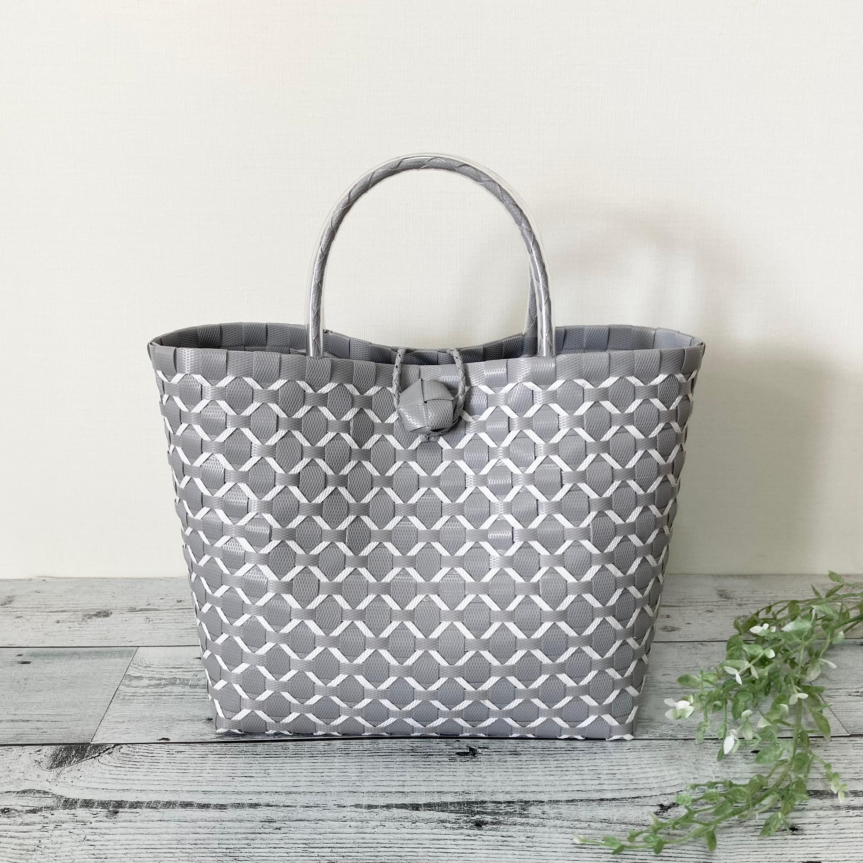 プラカゴバッグ Lサイズ グレー×ホワイト 網目柄1枚目の画像